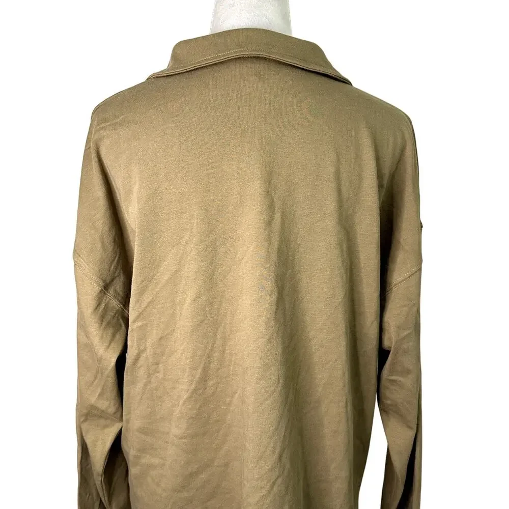 Topshop Shirt Dress Collared V-Neck Long Sleeve Relaxed Fit Beige/Brown 4-6 NWT